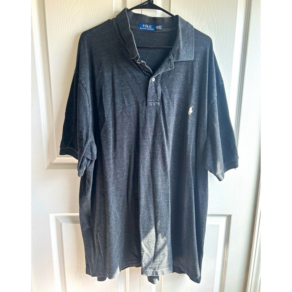 Polo Ralph Lauren Men's Gray Solid Cotton Polo Shirt w/ Embroidered Logo 3XLT
